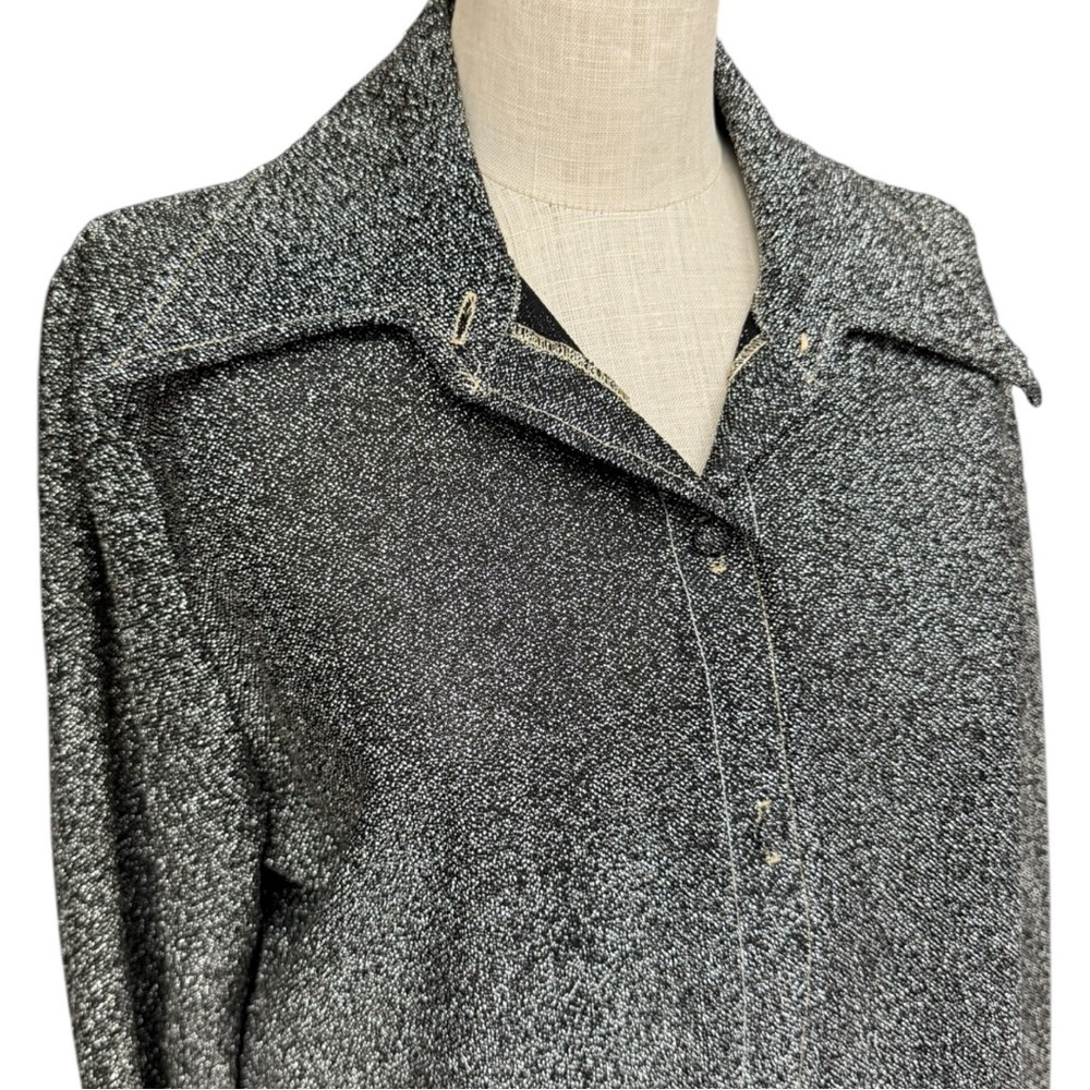 Vintage 70s Metallic Dagger Collar Royal Blouse New York Button Down Shirt Large